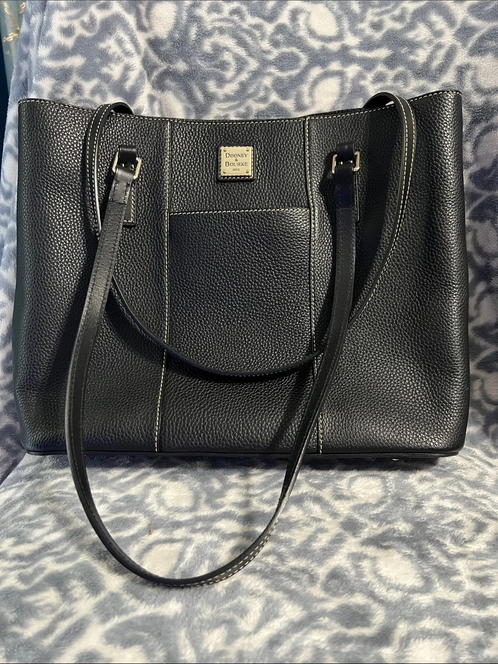 Dooney & Bourke Black Pebble Leather Tote with Front Pocket